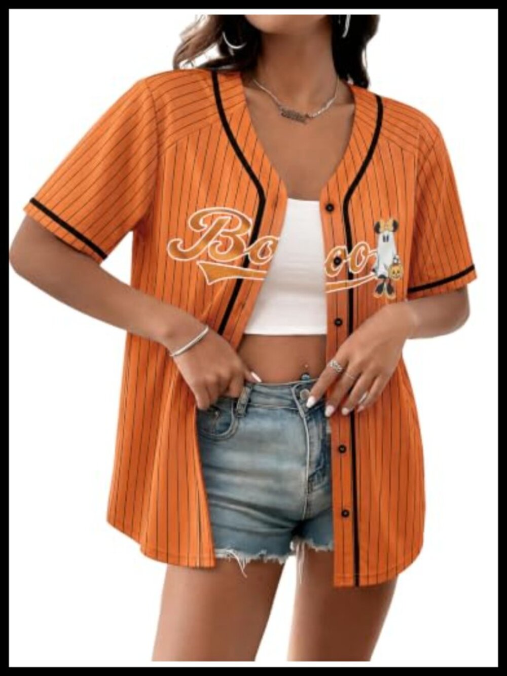 Halloween Baseball Jersey Women BOO Ghost Pumpkin Button Down Shirt